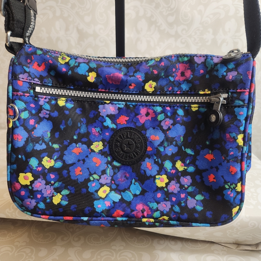 NWOT Kipling Black and Blue Floral Crossbody Bag